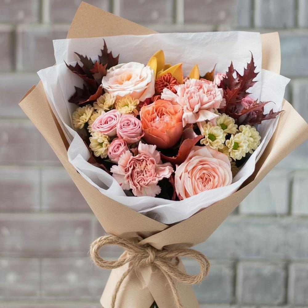 Букет цветов из: Гвоздики, Хризантемы и Розы в Новом-Осколе