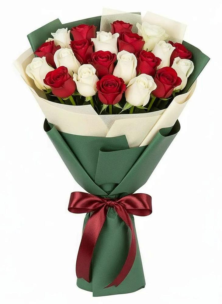 Букет Микс из красных и белых роз в Новом-Осколе