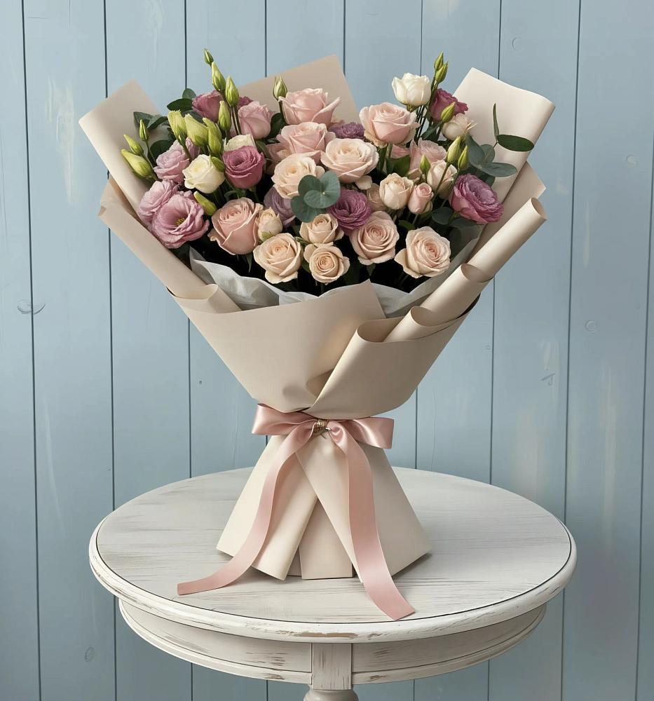 Букет цветов из: Розы и Лизиантусы в Новом-Осколе